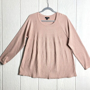 Alfani Woman's Sweater SZ M Champagne Speckled Scoop Neck Ribbed Knit Pullover